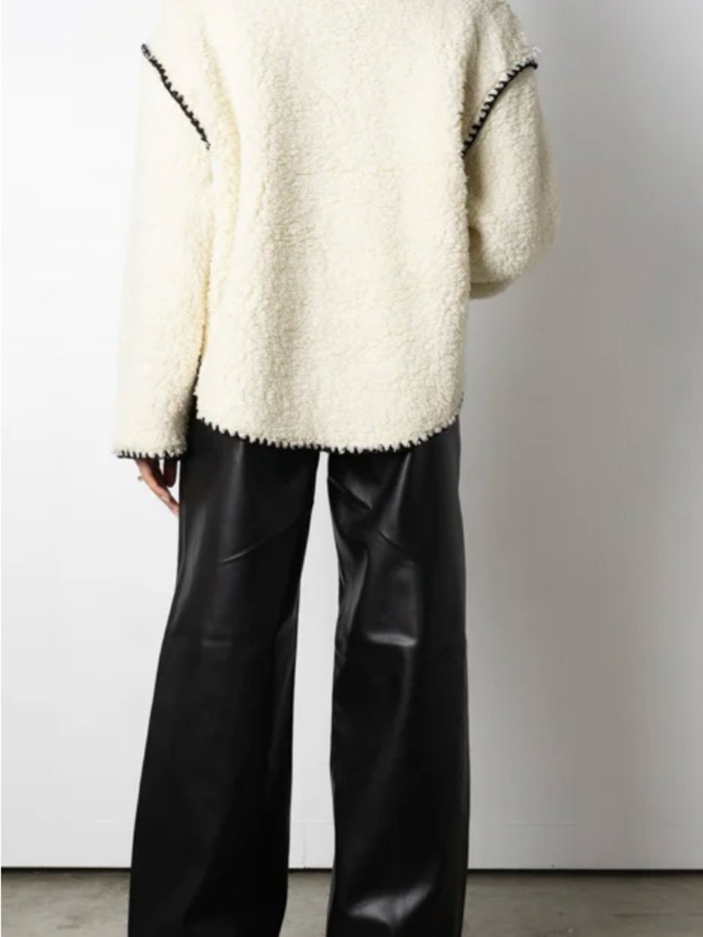 Vestique Cream Sherpa Button-Front Jacket with Black Trim - Picture 3 of 6